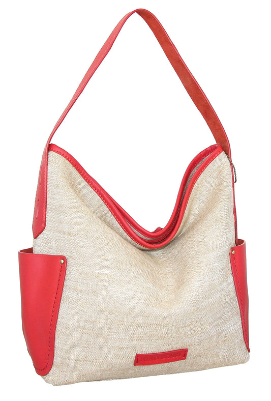 Nino Bossi Caprice Linen/Leather Hobo - Coral