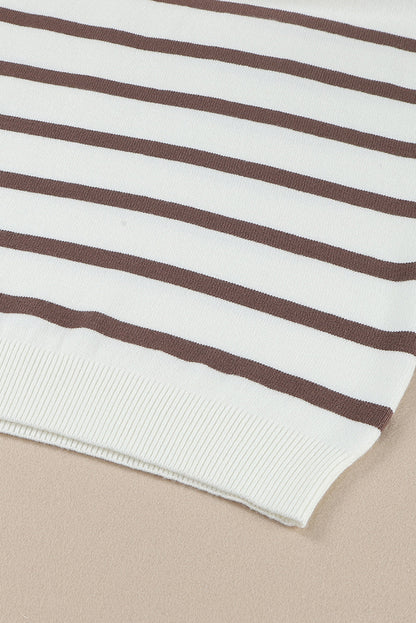 Threaded Pear Iris Striped Zip Collared Loose Sweater Mini Dress