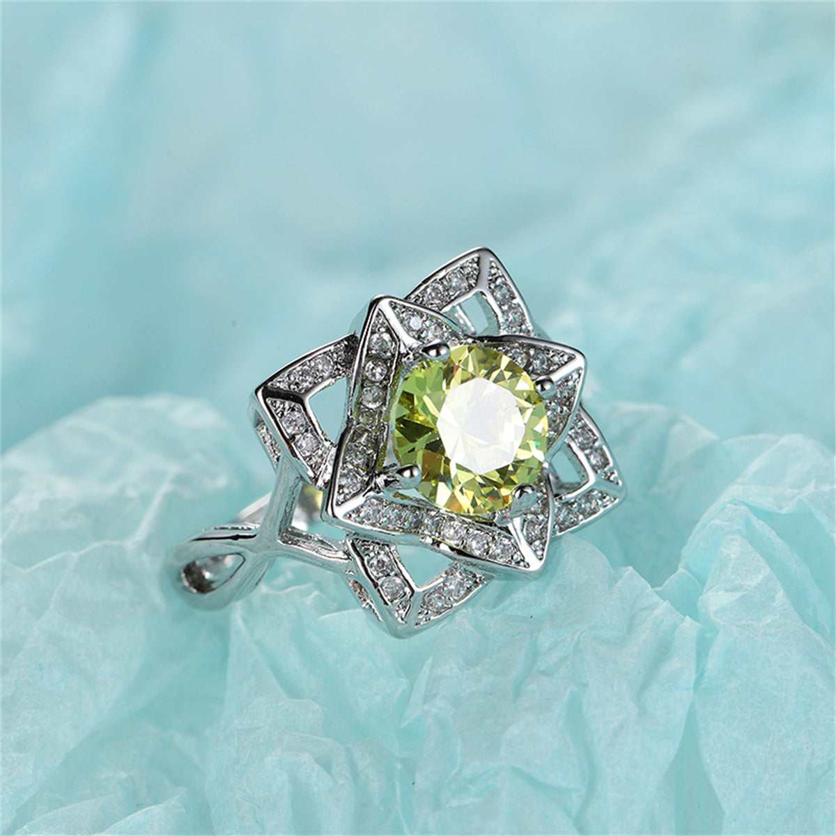Yellow Crystal & Cubic Zirconia Geometric Floral Round-Cut Ring-2