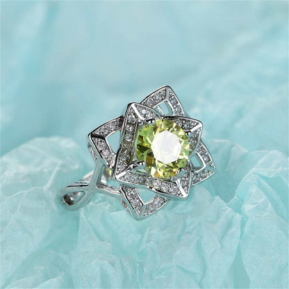Yellow Crystal & Cubic Zirconia Geometric Floral Round-Cut Ring-2