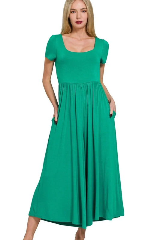 Zenana Double Layered Short Sleeve Jumpsuits