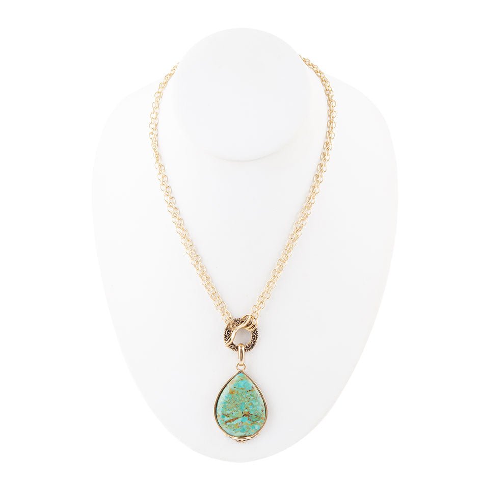 Abby Blue Turquoise and Golden Bronze Pendant Necklace