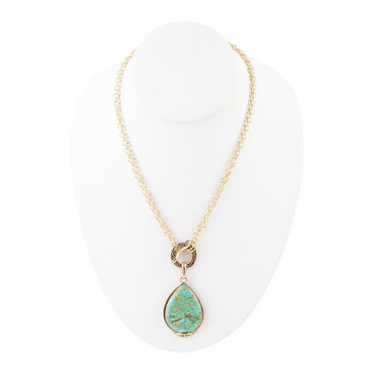Abby Blue Turquoise and Golden Bronze Pendant Necklace
