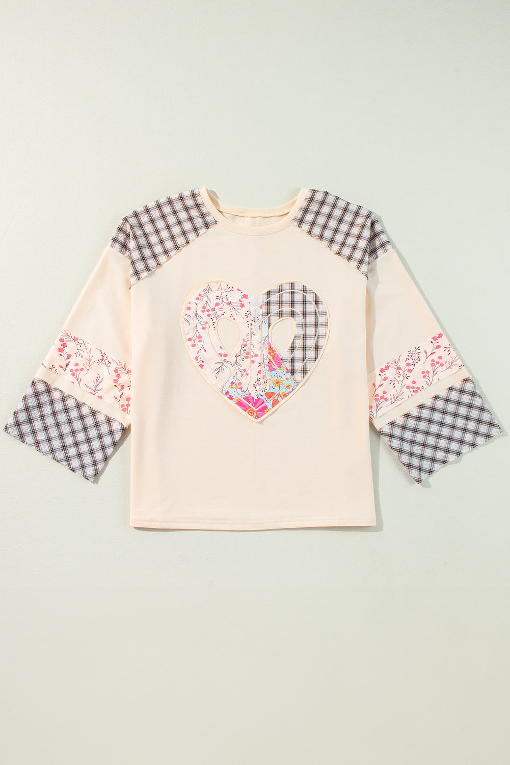 Emilia Plaid Floral Peace Heart Long Sleeve Top by Threaded Pear
