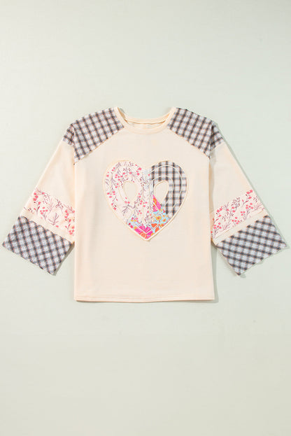 Emilia Plaid Floral Peace Heart Long Sleeve Top by Threaded Pear