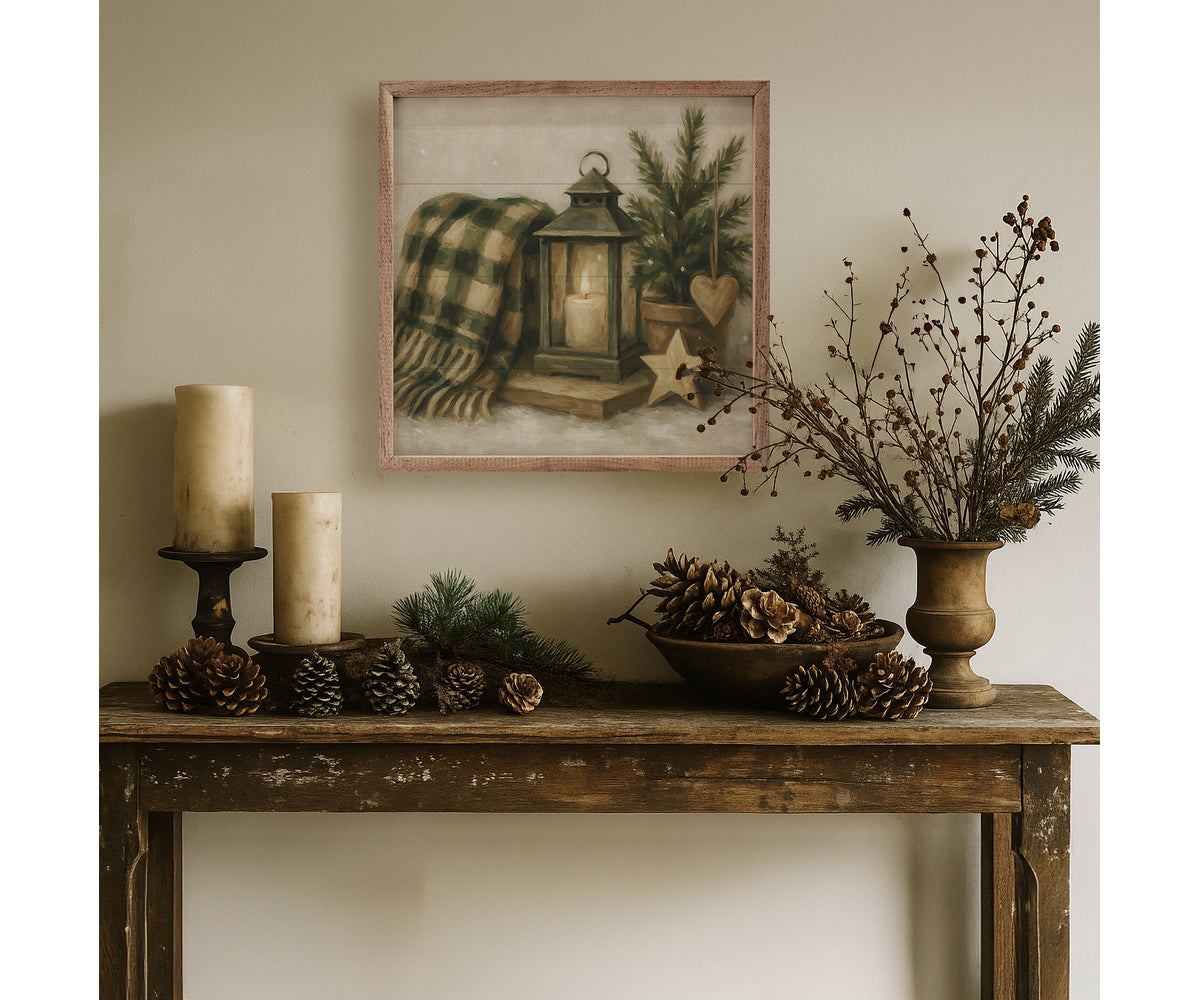 Kendrick Home Holiday Plaid Lantern