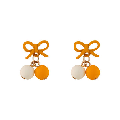 Yellow Enamel & Goldtone Bow Drop Earrings