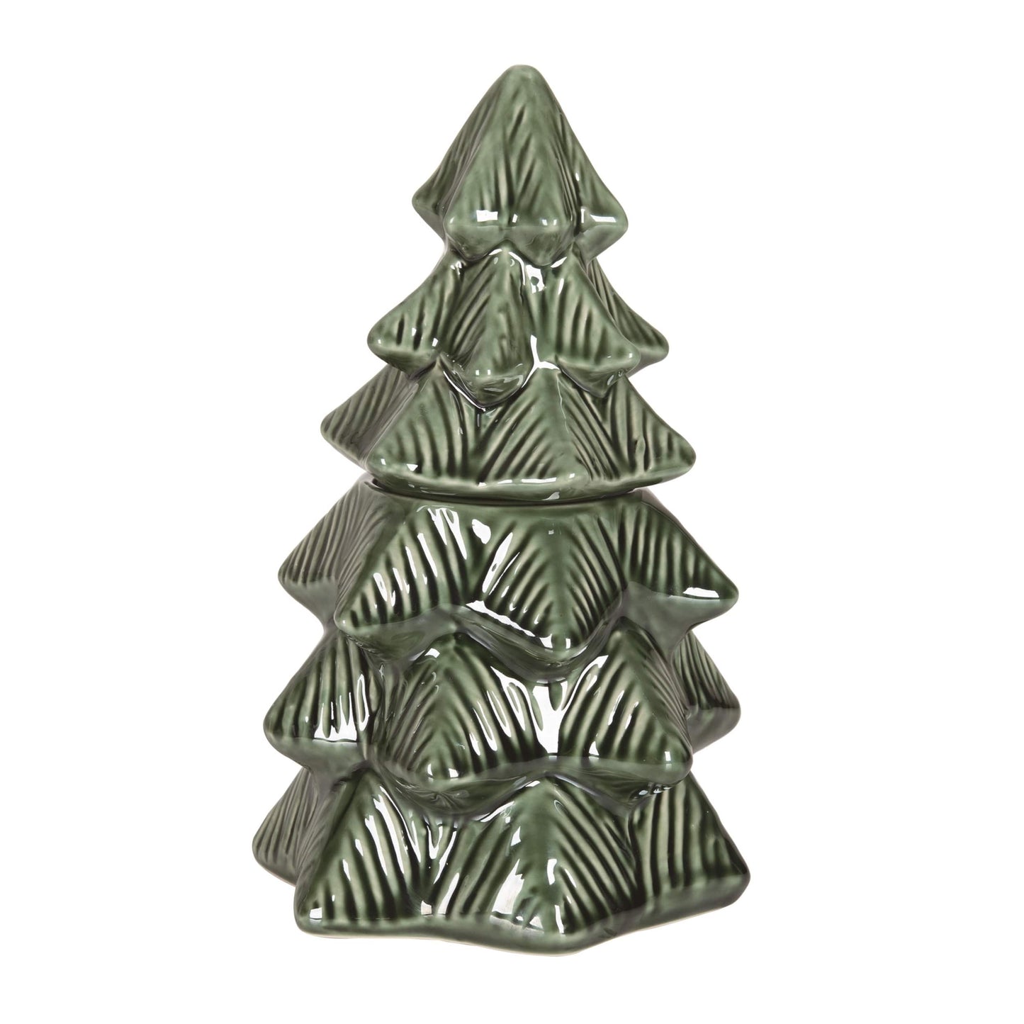 9.25 in Green Christmas Iridescent Tree Cookie Jar Decorative Stoneware for Holiday Treats and Decor