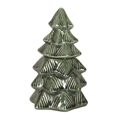 9.25 in Green Christmas Iridescent Tree Cookie Jar Decorative Stoneware for Holiday Treats and Decor