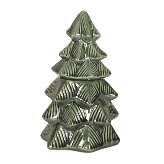 9.25 in Green Christmas Iridescent Tree Cookie Jar Decorative Stoneware for Holiday Treats and Decor