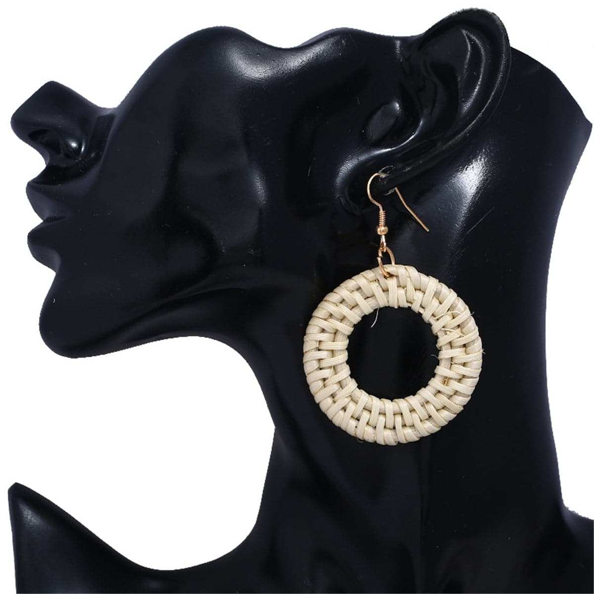 Light Wood & Rattan Open Circle Drop Earrings