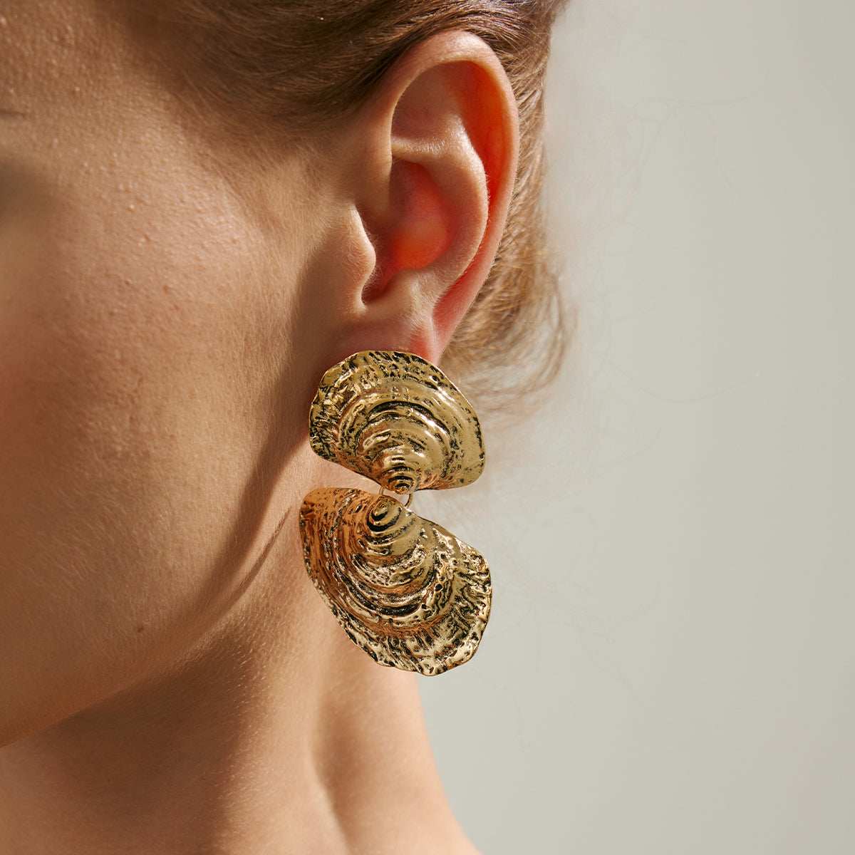 Goldtone Hammered Shell Dangle Earrings
