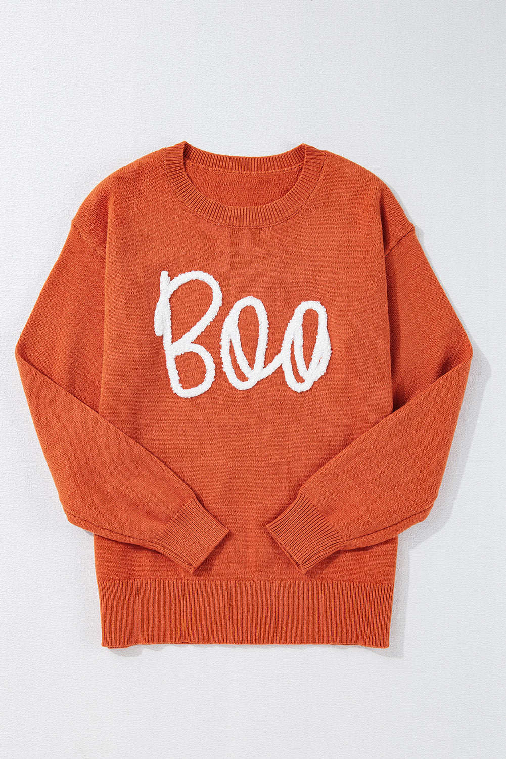 Boo Knitted Pattern Ribbed Edge Sweater - Apricot / M - 8/10