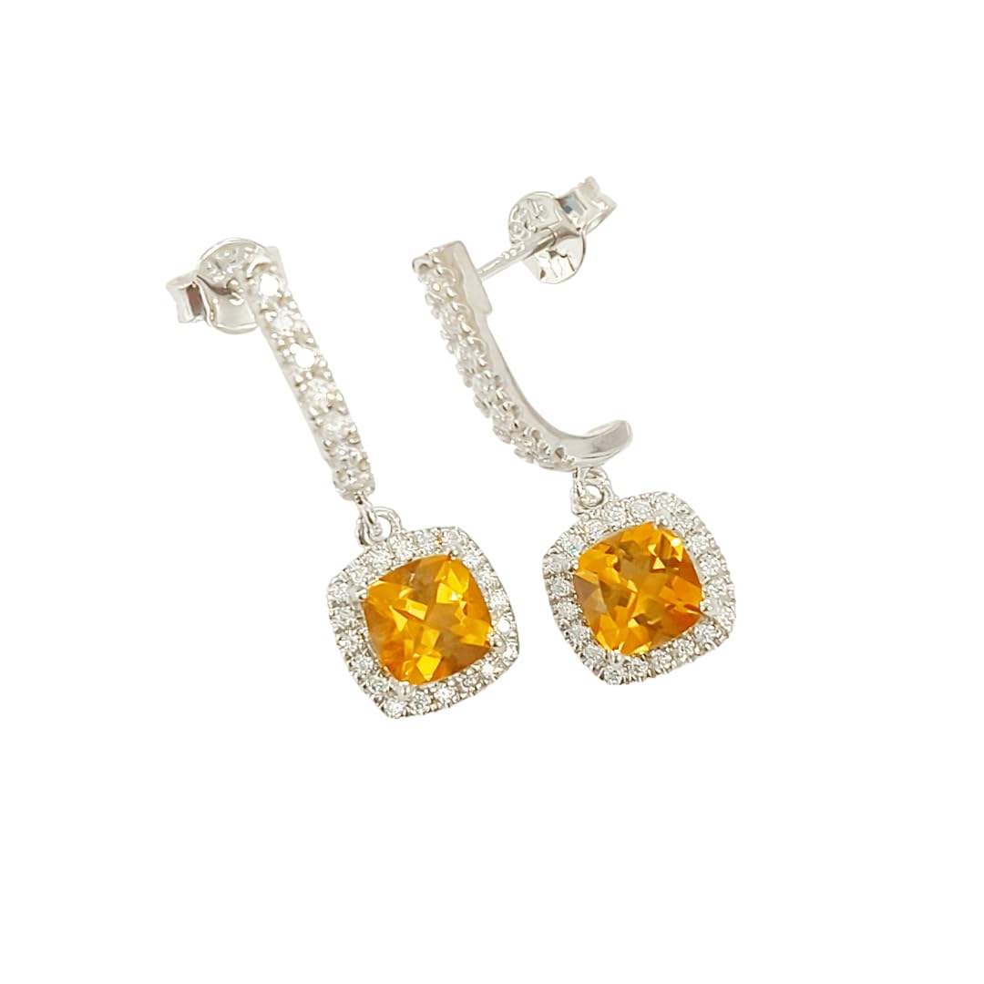 Silver Natural Cushion Citrine Earrings and Necklace Jewelry Sets
