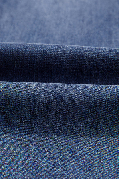 Dirty blue Button Zip High Waist Flared Hem Jeans