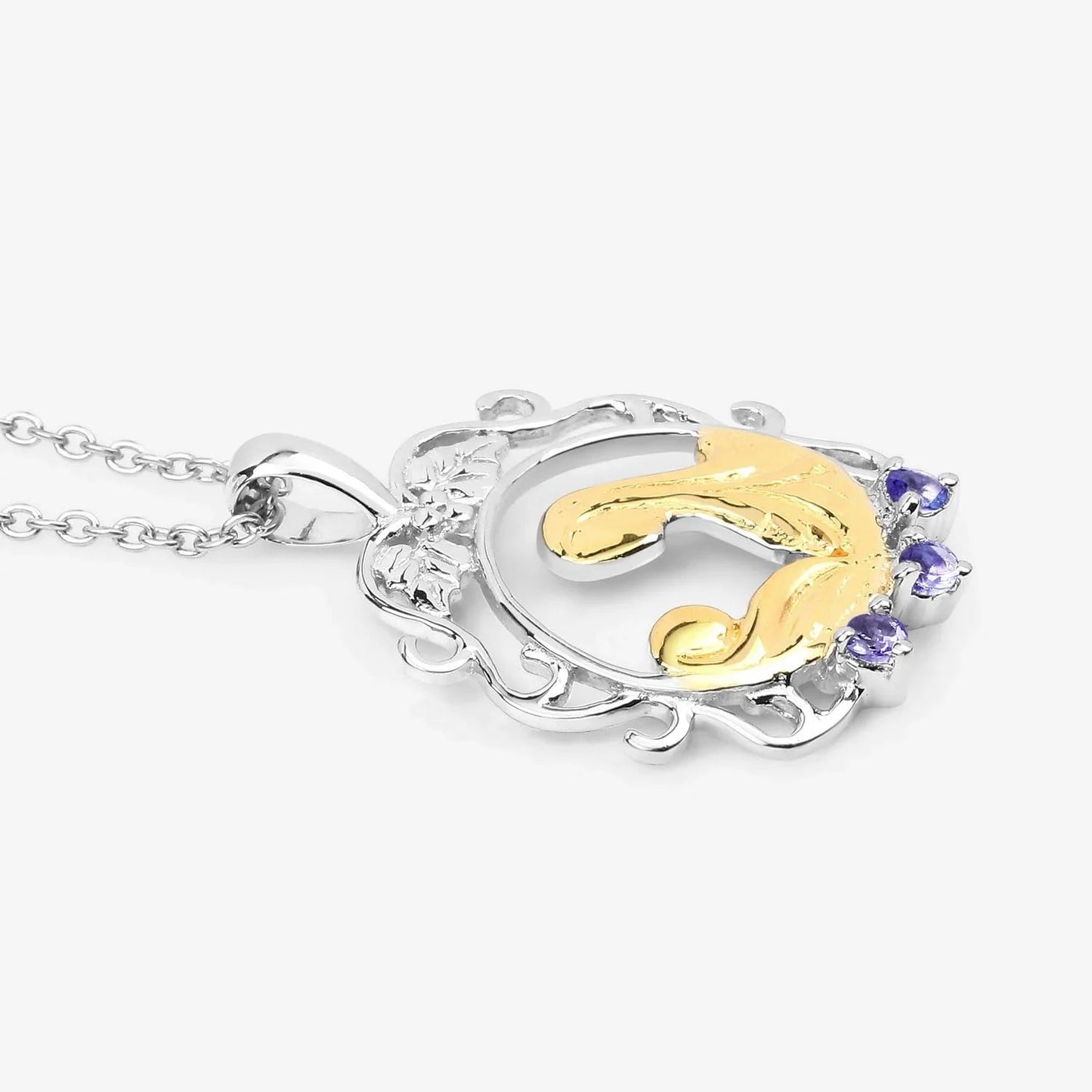Round Violet Tanzanite Prong Silver Pendant Necklace