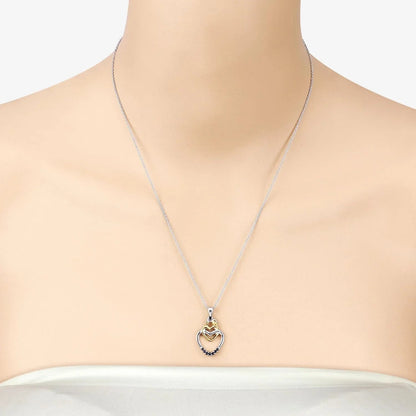 Round Blue Sapphire Prong Silver Double Heart Pendant Necklace