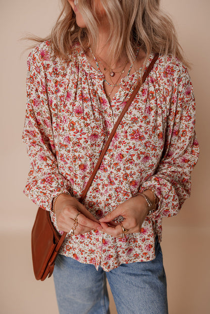 Threaded Pear Carter Notched Puff Sleeve Blouse