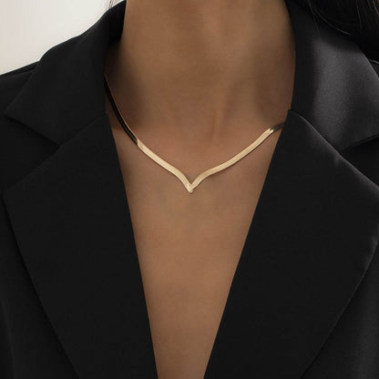 Goldtone Snake Chain V Necklace