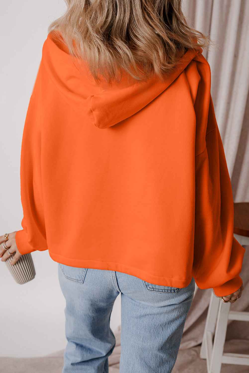Threaded Pear Kate Fleece Lined Half Zipper Kangaroo Pockets Loose Hoodie