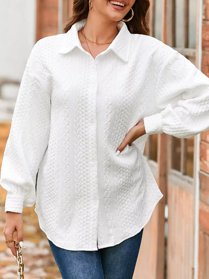 Cable Texture Puff Sleeve Loose Shacket