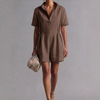 Women's Casual Lapel-Neck Three-Quarter Sleeve Split Jumpsuit