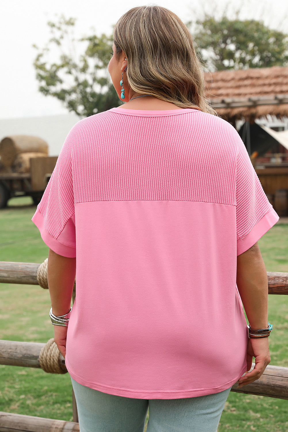 Threaded Pear Morgan Plus Size Corded Pocketed Top