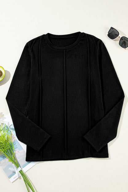 Threaded Pear Judith Solid Exposed Seam Long Sleeve Top