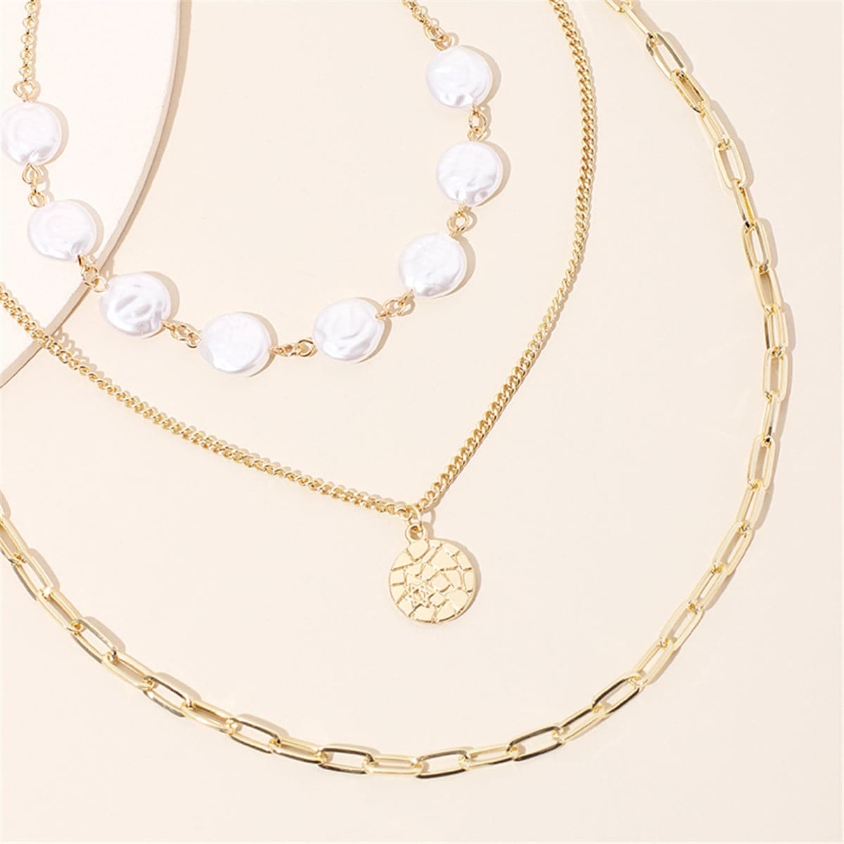 Pearl & Goldtone Sequin Triple-Layer Necklace Set