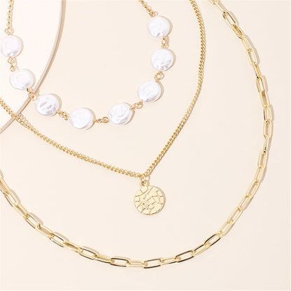 Pearl & Goldtone Sequin Triple-Layer Necklace Set