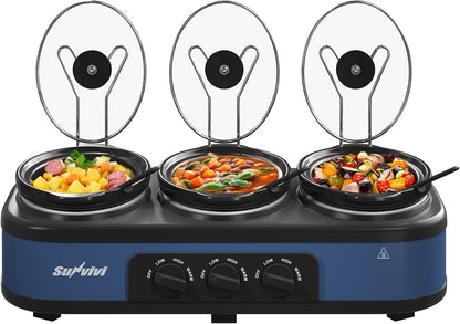Triple Slow Cooker Buffet Food Warmer with 3 x 1.5 QT Removable Ceramic Pots