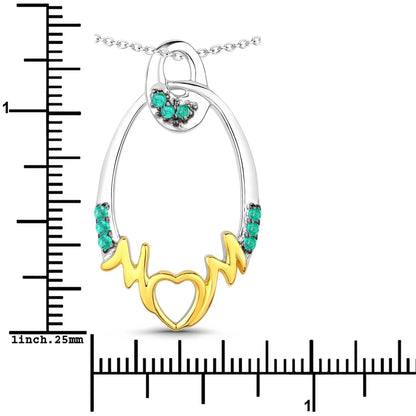 Round Green Emerald Prong Silver Mom Heart Pendant Necklace