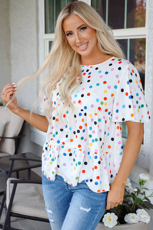Threaded Pear Keira Polka Dot Babydoll Blouse