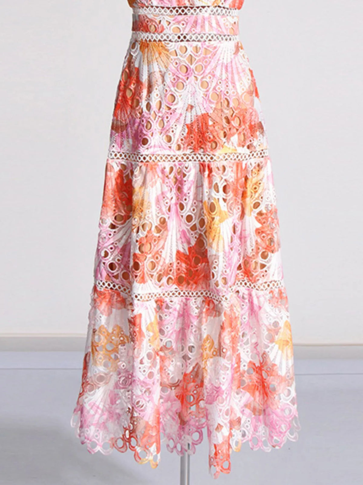 Ruffled Hollow Out Tiered Midi Dress