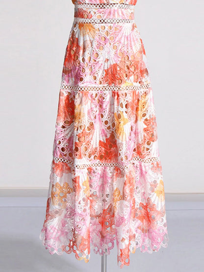 Ruffled Hollow Out Tiered Midi Dress