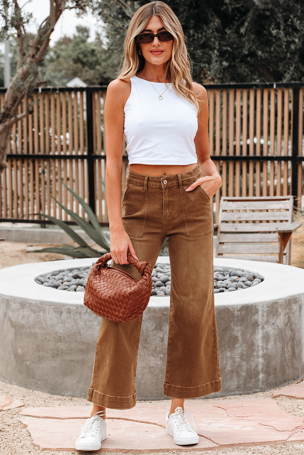Threaded Pear Courtney Cropped High Rise Wide Leg Jeans