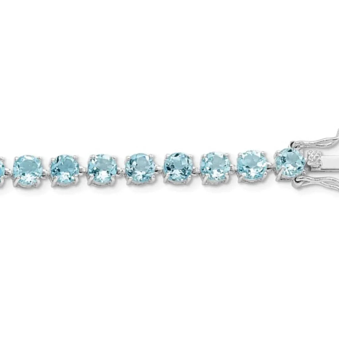Round Swiss Blue Topaz Prong Sterling Silver Tennis Bracelet