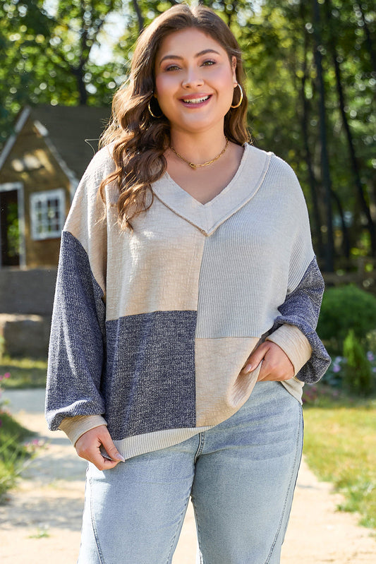 Threaded Pear Elaina Plus Size Textured V Neck Top