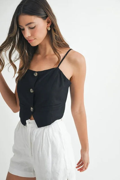 MABLE Linen Mix Button Down Tank Top