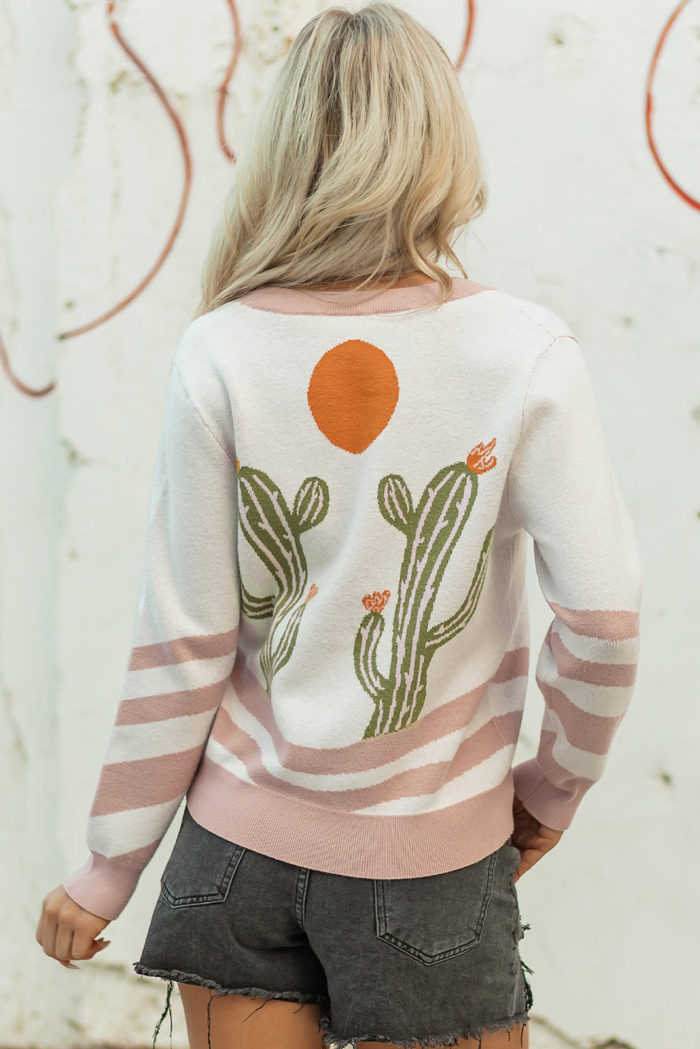 Threaded Pear Paulina Desert Cactus Front Sweater
