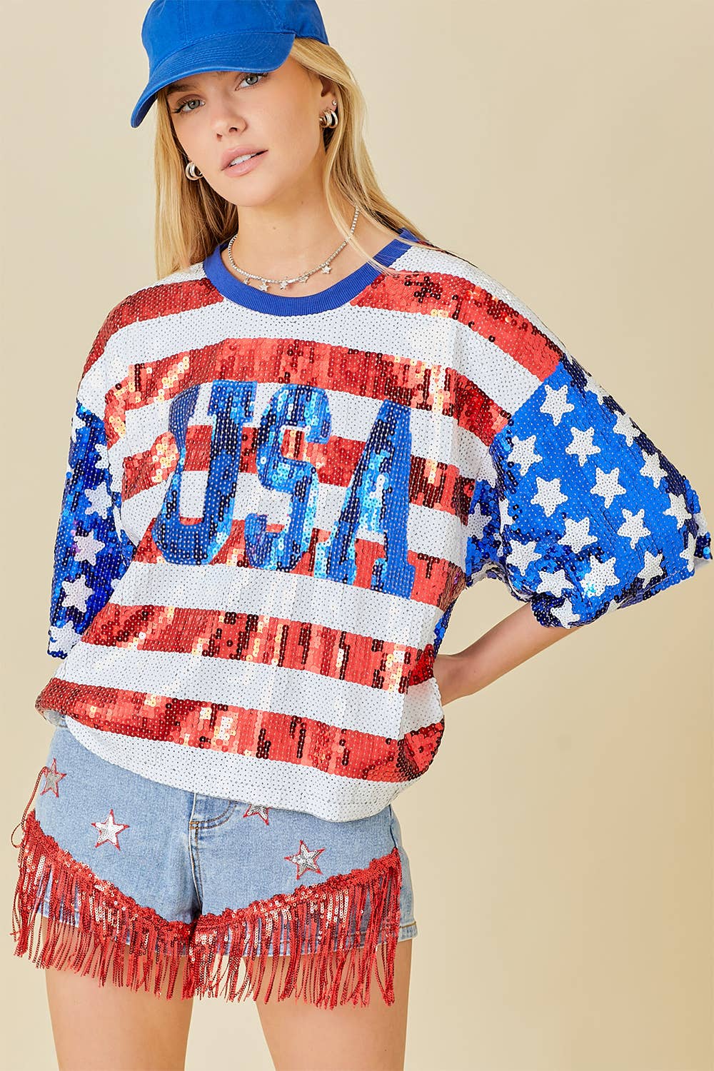 Hillary - USA Sequin Crop Top