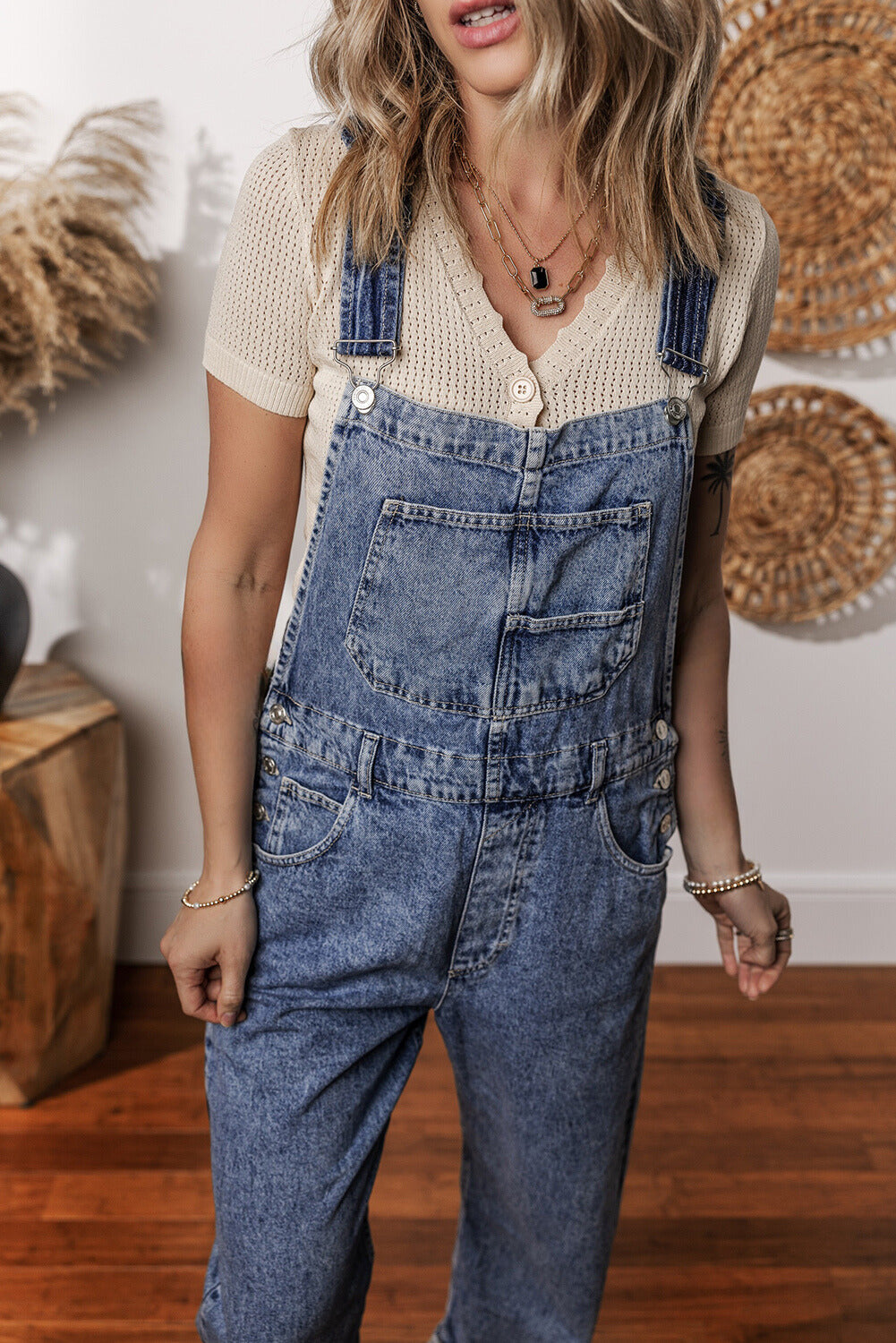 Piper Denim Straight Leg Jumpsuit with Pockets - Threaded Pear