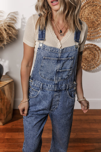 Piper Denim Straight Leg Jumpsuit with Pockets - Threaded Pear