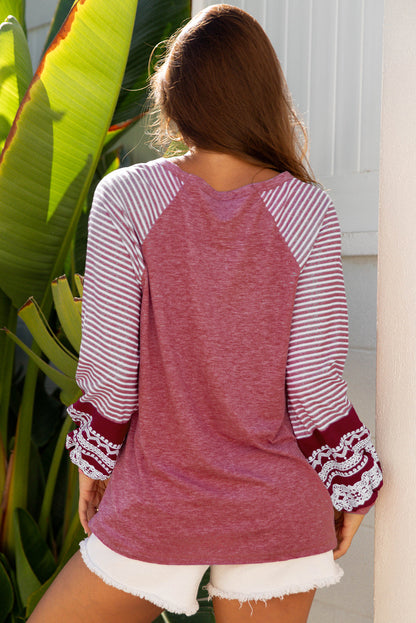 Threaded Pear Kelsey Striped Raglan Long Sleeve Loose Top