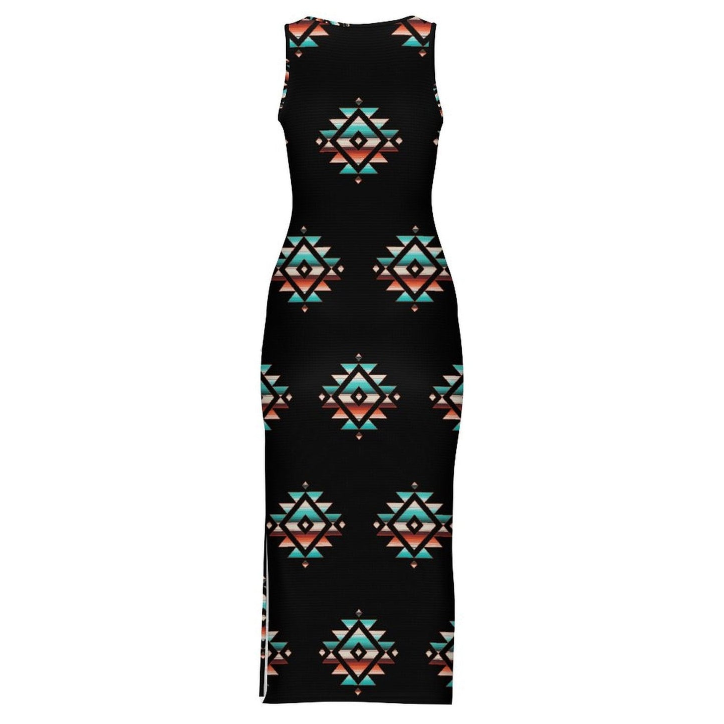 Baha Ranch Southwestern Aztec Sleeveless Bodycon Side Slit Western Maxi Dress