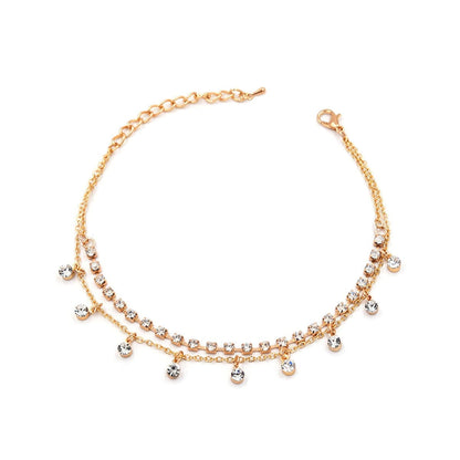 Goldtone & White Cubic Zirconia Anklet