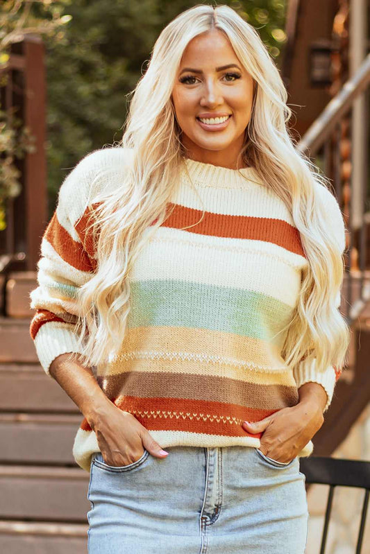 Threaded Pear Morgan Crew Neck Drop-shoulder Striped Sweater