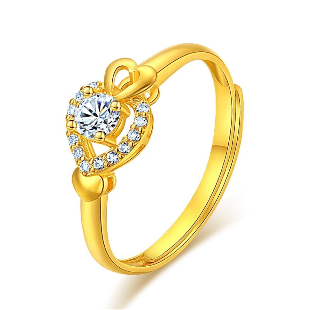 Cubic Zirconia & Goldtone Heart Adjustable Ring