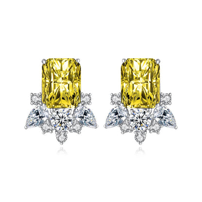Yellow Crystal & Cubic Zirconia Radiant Stud Earrings