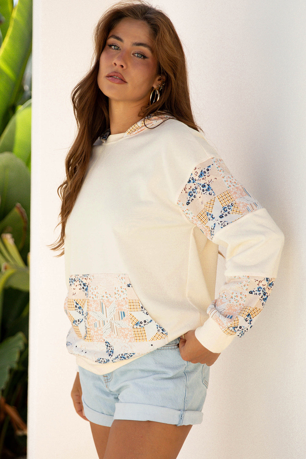 Threaded Pear Dakota Geo Pattern Patchwork Hoodie